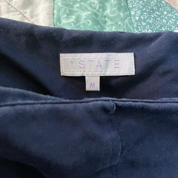 1. State Pants Womens M Navy Blue Wide Leg Cropped Culotte Coastal Boho Nautical - Picture 4 of 9